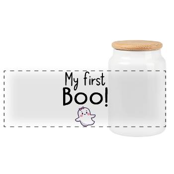 Mon premier Boo - Citation d'Halloween pour bébé - Boîte à biscuits avec couvercle en bois - blanc - Devant