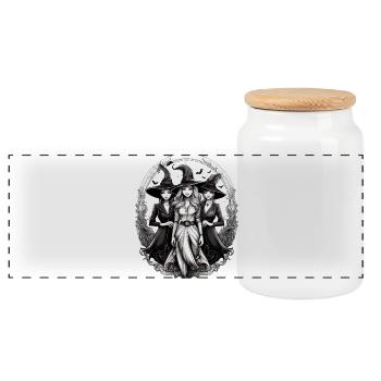Halloween Women - Panoramic Cookie Jar with Wooden Lid - white - Front