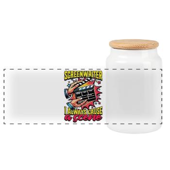 Screenwriter I Always Cause A Scene Book Lover - Panoramic Cookie Jar with Wooden Lid - white - Front