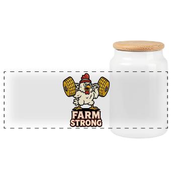 Farm Strong Chicken With Dumbbells - Panoramic Cookie Jar with Wooden Lid - white - Front