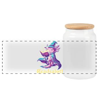 Readsalotl Axolotl Reading Mage Axolotl - Panoramic Cookie Jar with Wooden Lid - white - Front