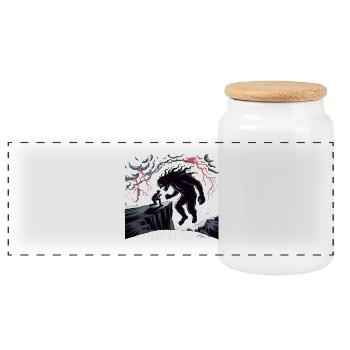 Dark Forest Encounter Illustration - Panoramic Cookie Jar with Wooden Lid - white - Front