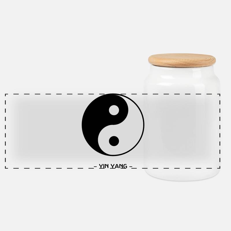 Yin Yang - Panoramic Cookie Jar with Wooden Lid - white