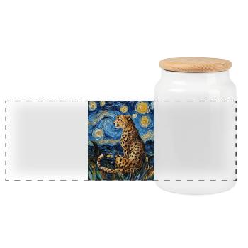 Guépard Léopard Style Van Gogh Étoilé - Boîte à biscuits avec couvercle en bois - blanc - Devant