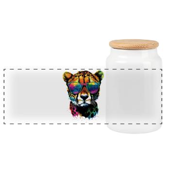 Cheetah Cheetah Big Cat Cat Lover Cheetah - Panoramic Cookie Jar with Wooden Lid - white - Front