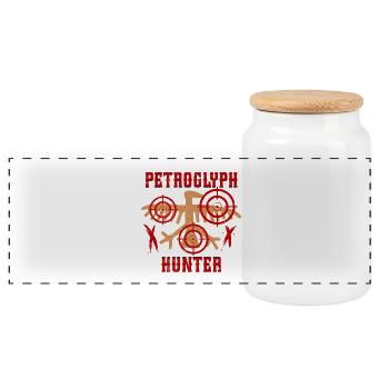Petroglyph Hunter Petroglyphen Piktogramme - Panorama Keksdose mit Holzdeckel - Weiß - Vorne