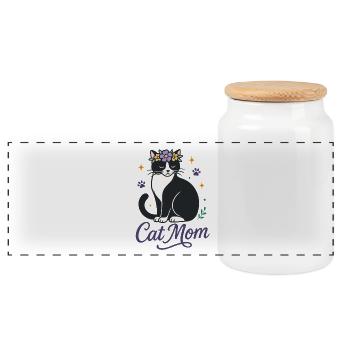 Maman Chat Amour floral pour les mamans chats - Boîte à biscuits avec couvercle en bois - blanc - Devant