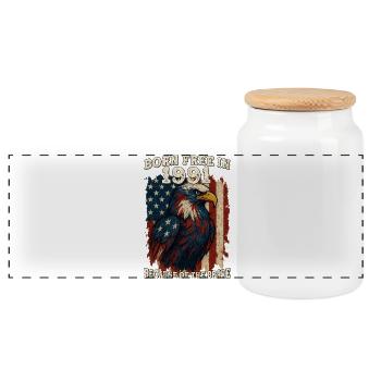 Born Free in 1991 - 34 Years of True Patriotism - Panoramic Cookie Jar with Wooden Lid - white - Front