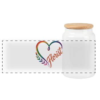 Florist Buntes Herz with floristry - Panoramic Cookie Jar with Wooden Lid - white - Front