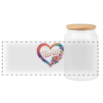 Florist Heart With Flowers - Panoramic Cookie Jar with Wooden Lid - white - Front