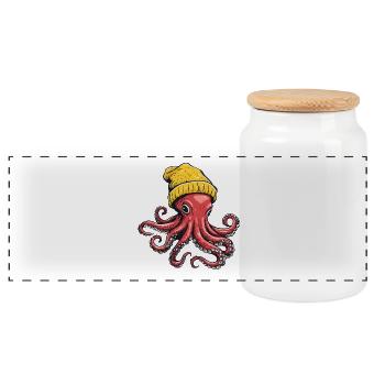 Colorful octopus with hat in street style - Panoramic Cookie Jar with Wooden Lid - white - Front