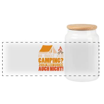 Camper Camping Wohnwagen Spruch - Panorama Keksdose mit Holzdeckel - Weiß - Vorne