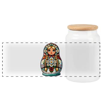  Matroschka auf russisch Matryoshka Doll Russian - Panorama Keksdose mit Holzdeckel - Weiß - Vorne