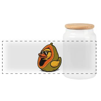 Sommerliche Mix-Design mit Enten-Papaya - Panorama Keksdose mit Holzdeckel - Weiß - Vorne