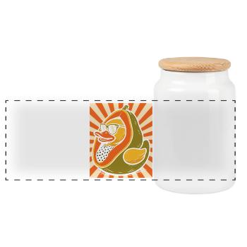 Humorvoller Papaya-Enten-Charakter - Panorama Keksdose mit Holzdeckel - Weiß - Vorne