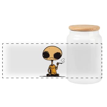 Casual Alien Graffiti  - Panoramic Cookie Jar with Wooden Lid - white - Front