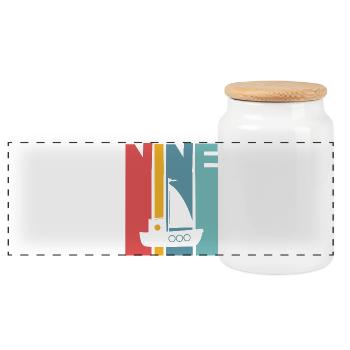 Voilier du 9e anniversaire - Boîte à biscuits avec couvercle en bois - blanc - Devant