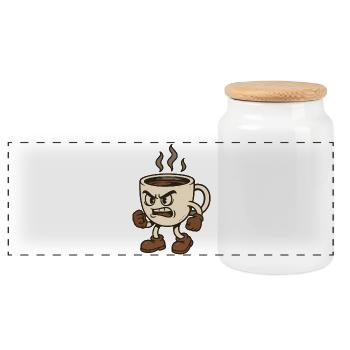 Tasse à café délicate avec pose de combat - Boîte à biscuits avec couvercle en bois - blanc - Devant