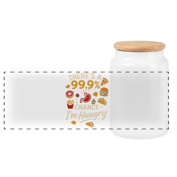 There is a 99.9% chance I am hungry - Panoramic Cookie Jar with Wooden Lid - white - Front