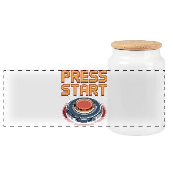 Appuyez sur le bouton Démarrer Retro Gaming Pixel Arcade - Boîte à biscuits avec couvercle en bois - blanc - Devant