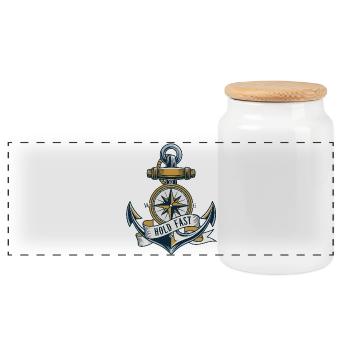 Anker Hold Fast Maritimes Vintage Motiv - Panorama Keksdose mit Holzdeckel - Weiß - Vorne