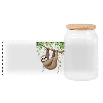 Cute sloth on the tree - Panoramic Cookie Jar with Wooden Lid - white - Front