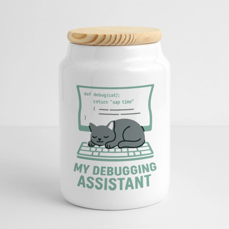 My Debugging Assistant Cat Panoramic Cookie Jar with Wooden Lid