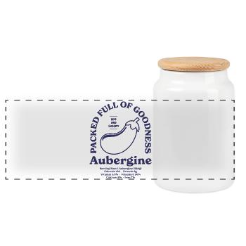 Aubergine - Panorama Keksdose mit Holzdeckel - Weiß - Vorne