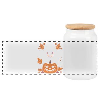 Ghost Pumpkin Cat Cute Halloween Autumn - Panoramic Cookie Jar with Wooden Lid - white - Front