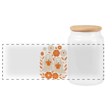 ghost pumpkin flowers retro Halloween autumn - Panoramic Cookie Jar with Wooden Lid - white - Front