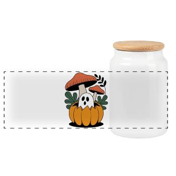 pumpkin flowers autumn forest nature Halloween - Panoramic Cookie Jar with Wooden Lid - white - Front