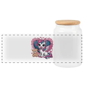 Cute unicorn friend with wings - Panoramic Cookie Jar with Wooden Lid - white - Front