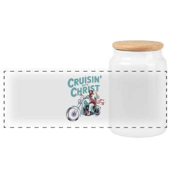  Cruisin' With Christ Motorcycle Christian - Panorama Keksdose mit Holzdeckel - Weiß - Vorne