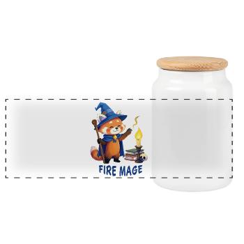 Red Panda Magician – Fire Mage Cartoon - Panoramic Cookie Jar with Wooden Lid - white - Front