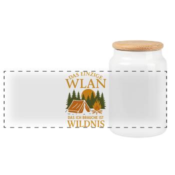 The only wifi is Wilderness Camping Nature - Panoramic Cookie Jar with Wooden Lid - white - Front