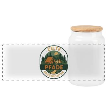 Zelte Pfade Geschichten Camping Design - Panorama Keksdose mit Holzdeckel - Weiß - Vorne