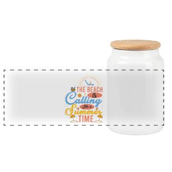 Design de plage estival avec des motifs de soleil - Boîte à biscuits avec couvercle en bois - blanc - Devant