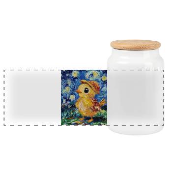 Poussin Poulet Coq Style Van Gogh Étoilé - Boîte à biscuits avec couvercle en bois - blanc - Devant