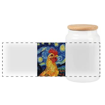 Poulet Coq Poulets Style Van Gogh Étoilé - Boîte à biscuits avec couvercle en bois - blanc - Devant