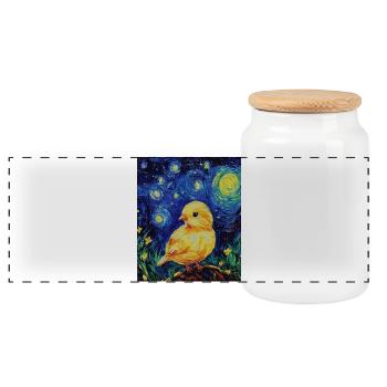 Poussin Poulet Coq Style Van Gogh Étoilé - Boîte à biscuits avec couvercle en bois - blanc - Devant