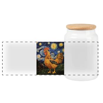 Poulet Coq Poulets Style Van Gogh Étoilé - Boîte à biscuits avec couvercle en bois - blanc - Devant