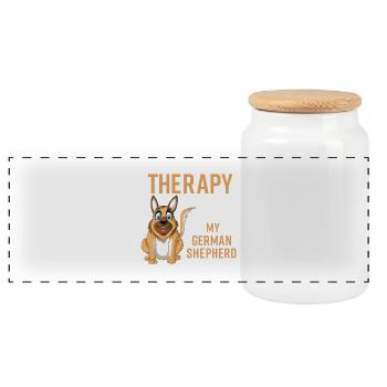 I Don’t Need Therapy – I Need My German Shepherd - Panoramic Cookie Jar with Wooden Lid - white - Front