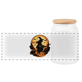 T-shirt d'Halloween Vol de sorcière au clair de pleine lune - Boîte à biscuits avec couvercle en bois - blanc - Devant