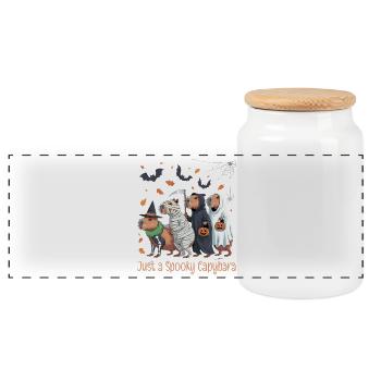 Capybara Halloween Costume - Panoramic Cookie Jar with Wooden Lid - white - Front