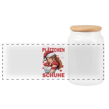 Weihnachtsgeschenk Frauen Plätzchen Lustig Idee - Panorama Keksdose mit Holzdeckel - Weiß - Vorne