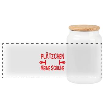Weihnachtsgeschenk Plätzchen Wichteln Lustig - Panorama Keksdose mit Holzdeckel - Weiß - Vorne