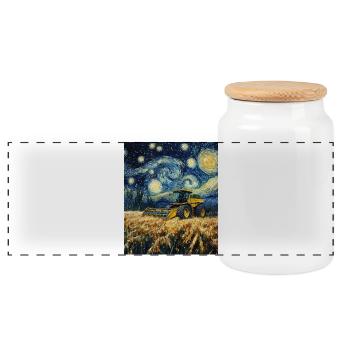 Mähdrescher Bauer Landwirt Van Gogh Style Starry  - Panorama Keksdose mit Holzdeckel - Weiß - Vorne