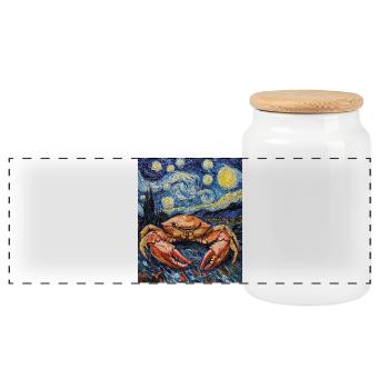 Crab Van Gogh Style Starry - Panoramic Cookie Jar with Wooden Lid - white - Front