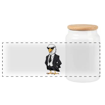 Elegant eagle in suit - Panoramic Cookie Jar with Wooden Lid - white - Front
