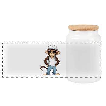 Cool Affe mit Sonnenbrille und Cap - Panorama Keksdose mit Holzdeckel - Weiß - Vorne